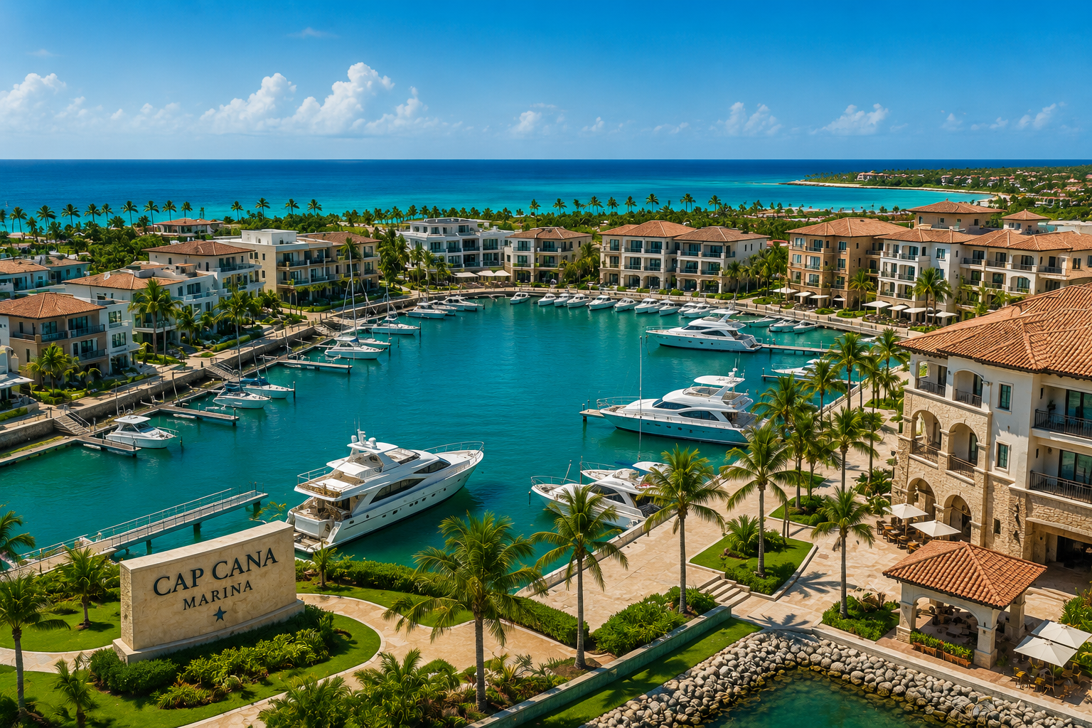 Cap Cana marina surrounded by luxury residential and investment properties