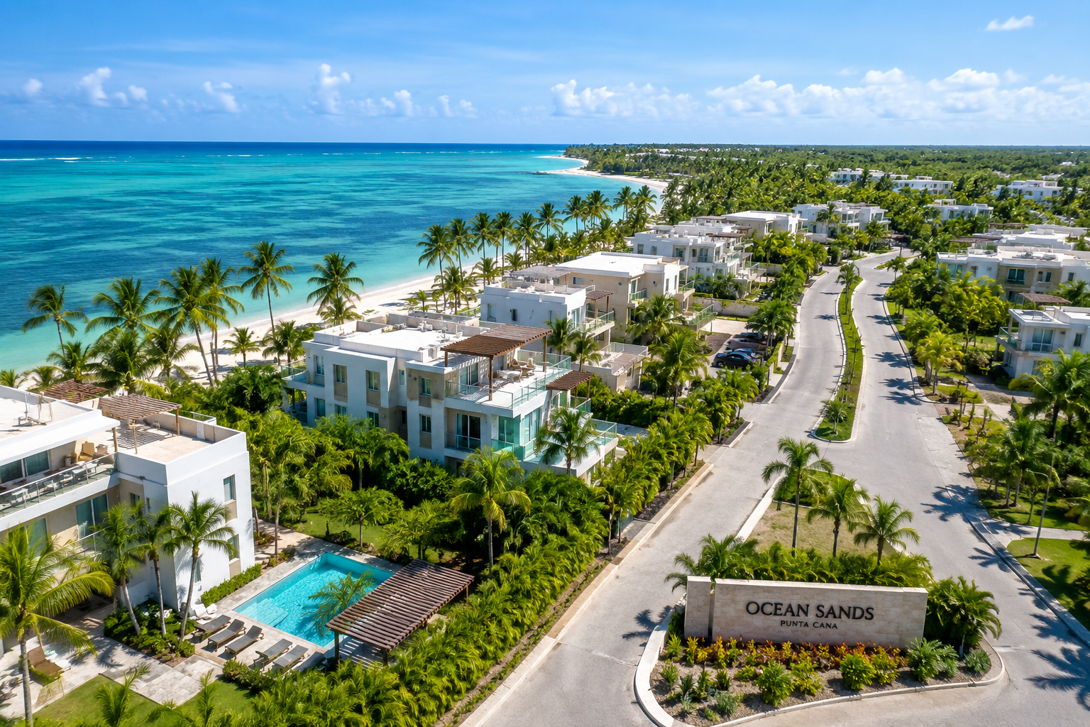 Residential community near the beach in Ocean Sands, Punta Cana, attracting foreign real estate investors.