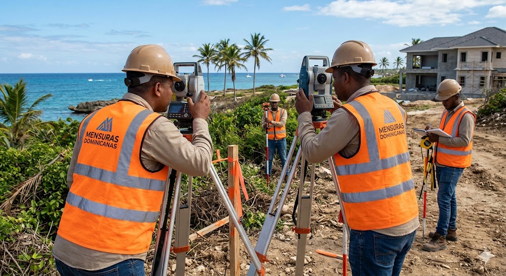 Property boundary survey being conducted on real estate in the Dominican Republic.