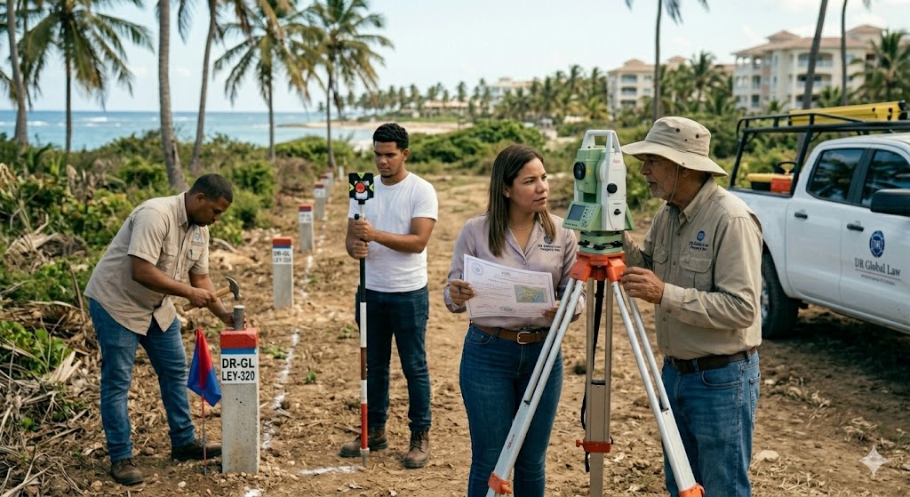 Property boundary survey being conducted on real estate in the Dominican Republic.