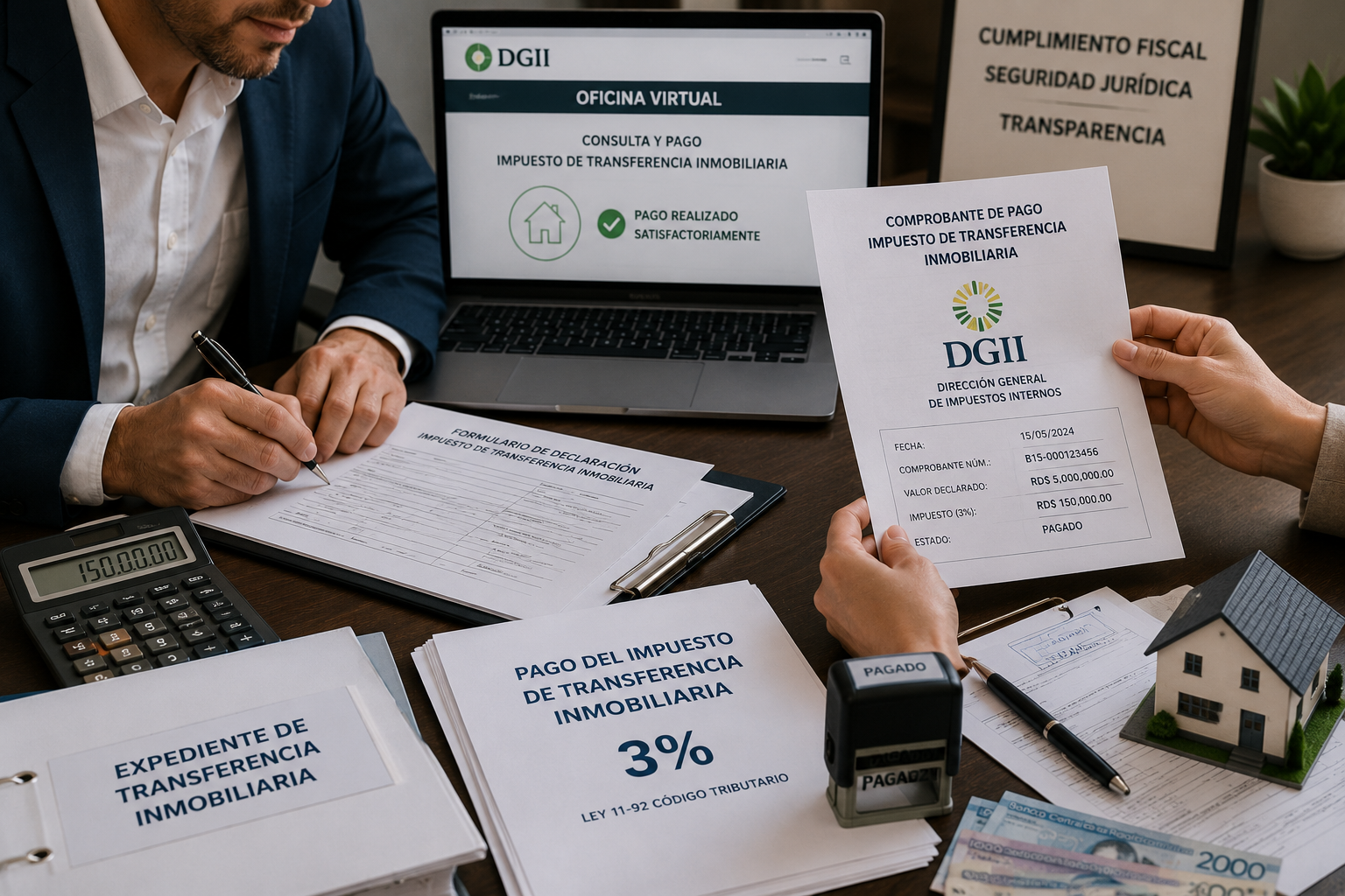 Property transfer tax documentation and DGII compliance review during a real estate transaction in the Dominican Republic.